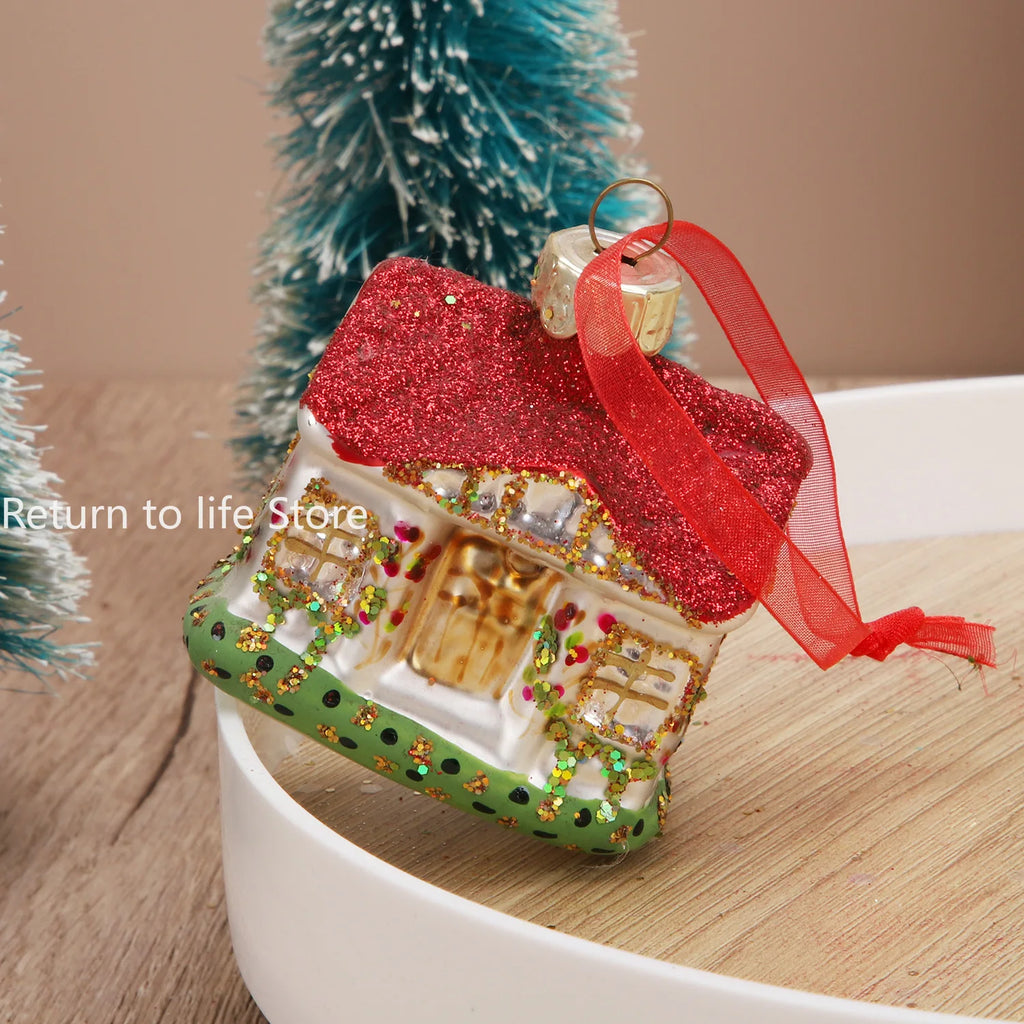 Christmas House Tree Hanging Ornaments Glass Decorations for Home New Year Party 2025 Nativity Glass Christmas Toys