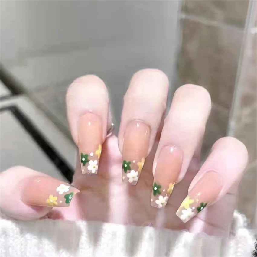 24Pcs/Set Acrylic Korean Flat Fake Nails Elk Christmas Color Wearing False Nails Full Coverage Press on Nail Art Removable