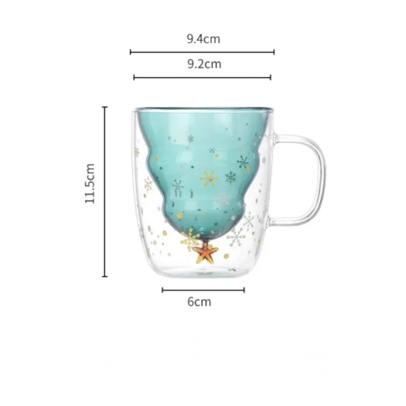 Christmas Tree Mug Snow Mountain Glass cup Heat Resistant Double Wall Glass Coffee Cup Cartoon Christmas Gift  Milk  Drinkware