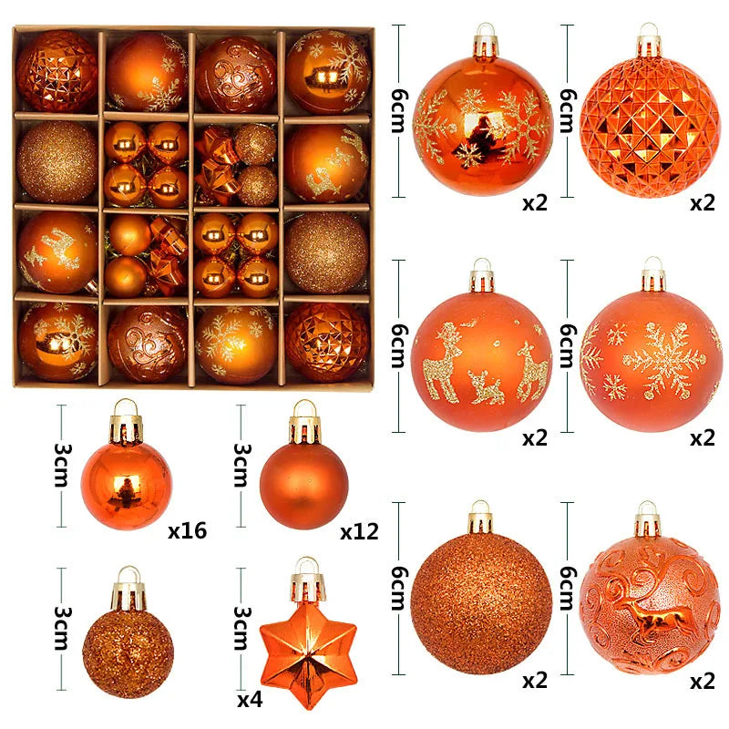44Pcs 3/6CM Christmas Ball Christmas Tree Decoration Ornaments for Home Decor Halloween New Year Navidad Pendant Ball Accessory