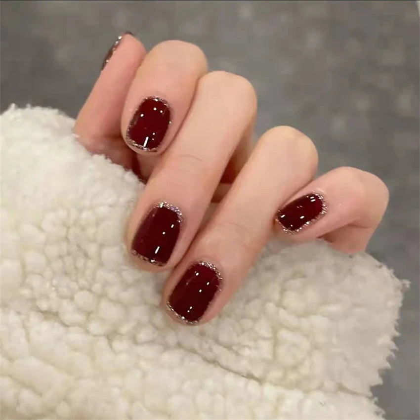 24Pcs/Set Acrylic Korean Flat Fake Nails Elk Christmas Color Wearing False Nails Full Coverage Press on Nail Art Removable
