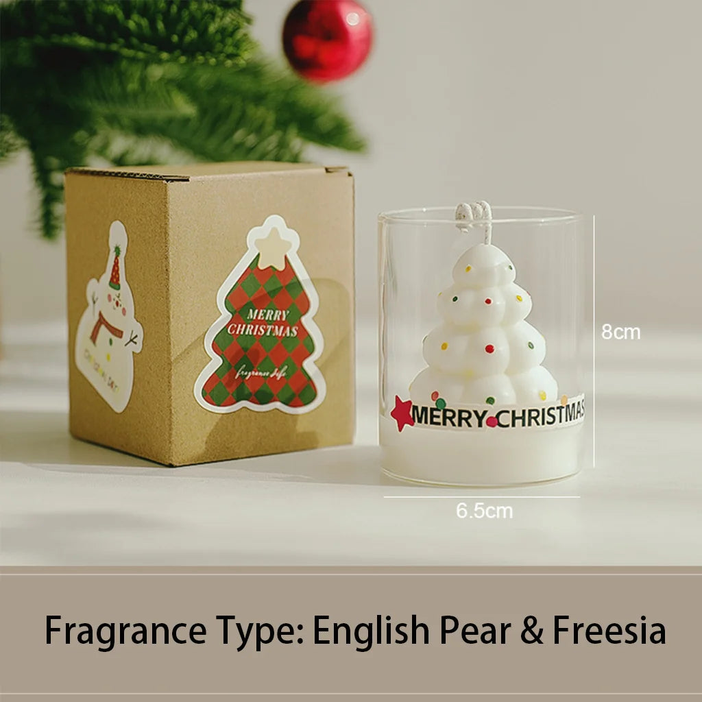 Christmas Scented Candle Glass Cup Soy Wax Santa Tree Snowman Reindeer Gift Home Decoration Holiday Aromatherapy Candle