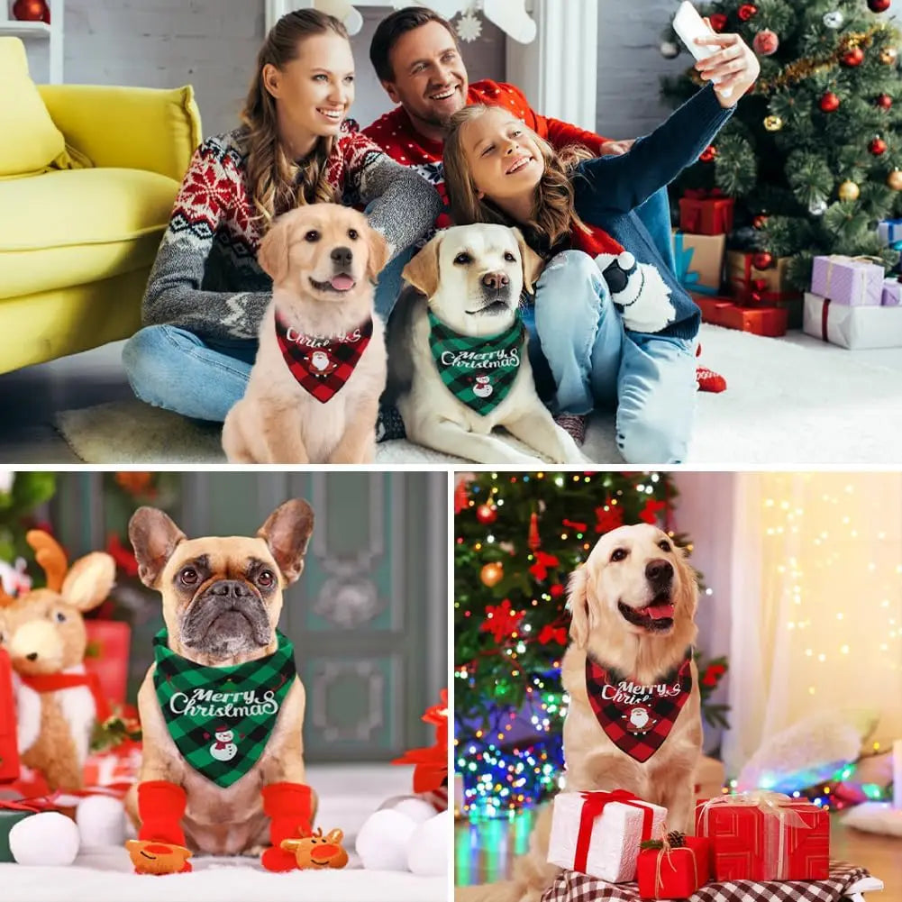 1/2pc Christmas Pet Triangle Scarf Dog Bandanas Saliva Towel For Holiday Party Decor Adjustab Scarf For Small & Large Sized Dogs