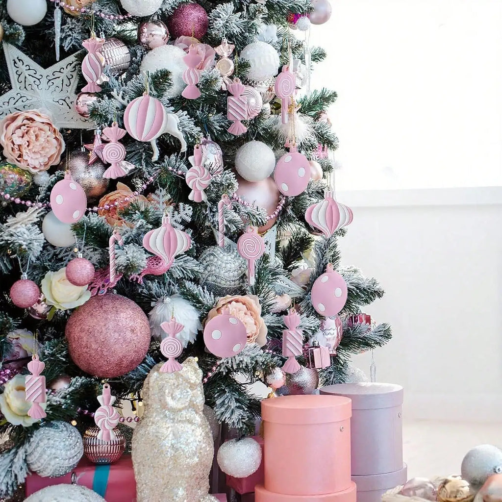 Pink White Christmas Tree Lollipop Ornament Christmas Hanging Decor Birthday Party Decoration Crafts for Holiday Xmas Tree Party