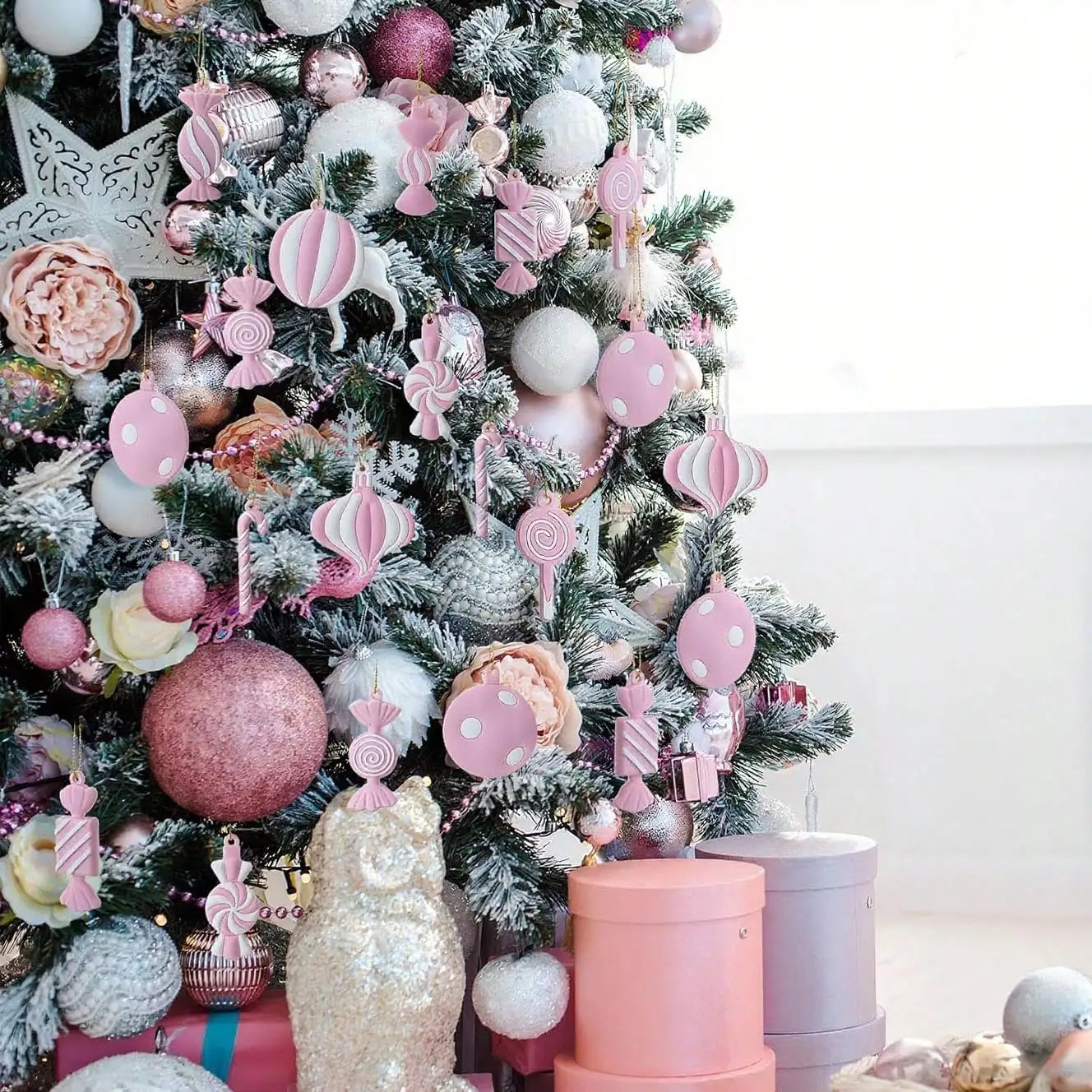 Pink White Christmas Tree Lollipop Ornament Christmas Hanging Decor Birthday Party Decoration Crafts for Holiday Xmas Tree Party