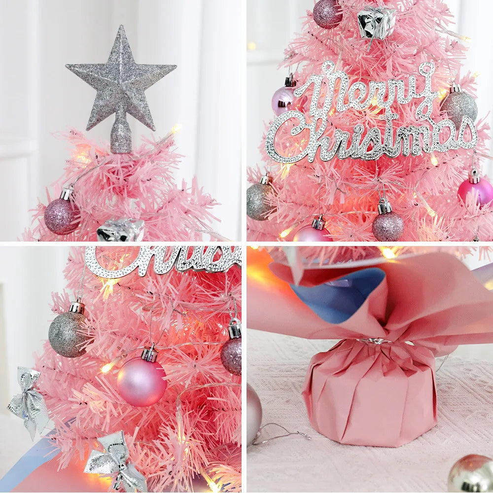 Pink Christmas Tree 45/60cm  Xmas Tree Desktop Ornament Christmas Decorations For Home Navidad Noel 2025 New Years Gift