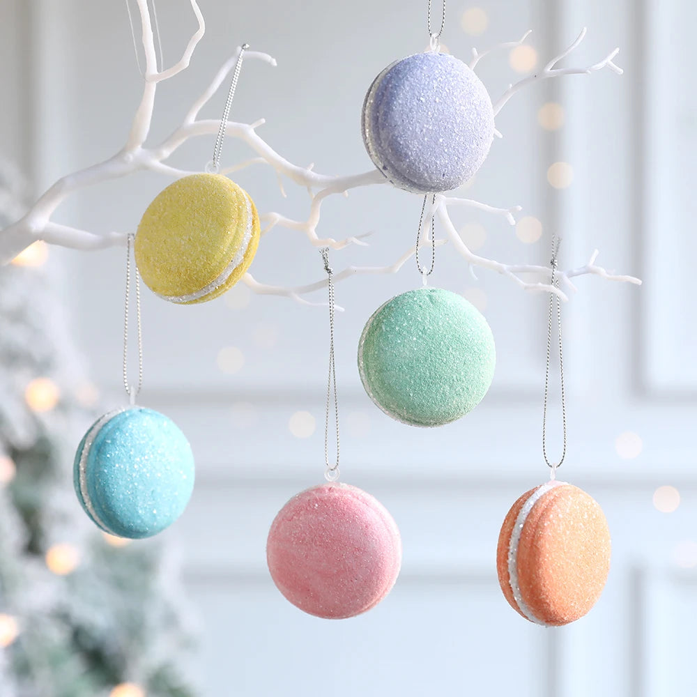 6pcs Christmas Macaron Biscuit Donut Shapes Ball Ornament Xmas Tree Hanging Pendants Home Party Navidad Christmas Decor