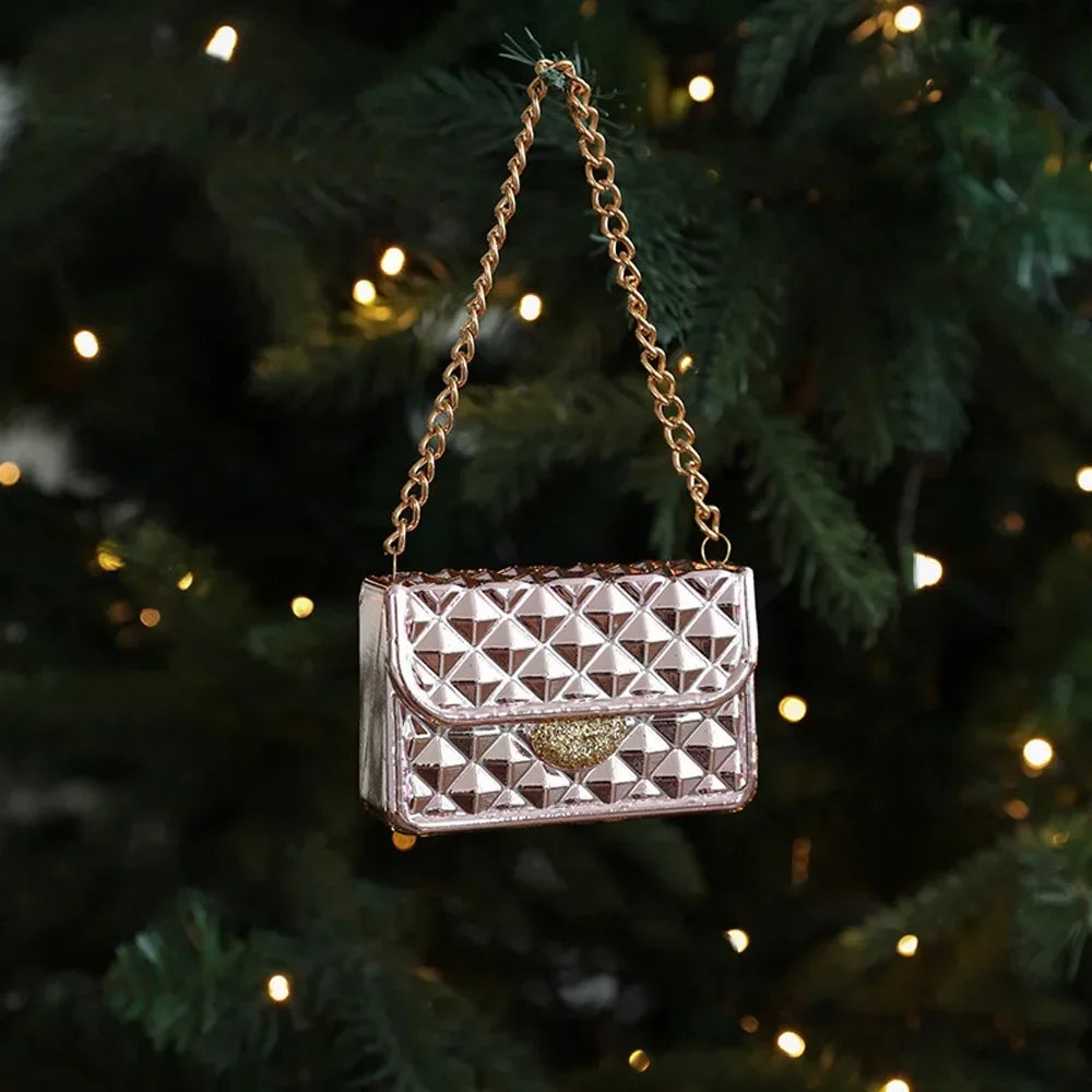 Cartoon Christmas Ice Cream Pendant Shiny Pink Plastic Christmas Tree Ornaments 3D Shatterproof Xmas Snowflake Pendant