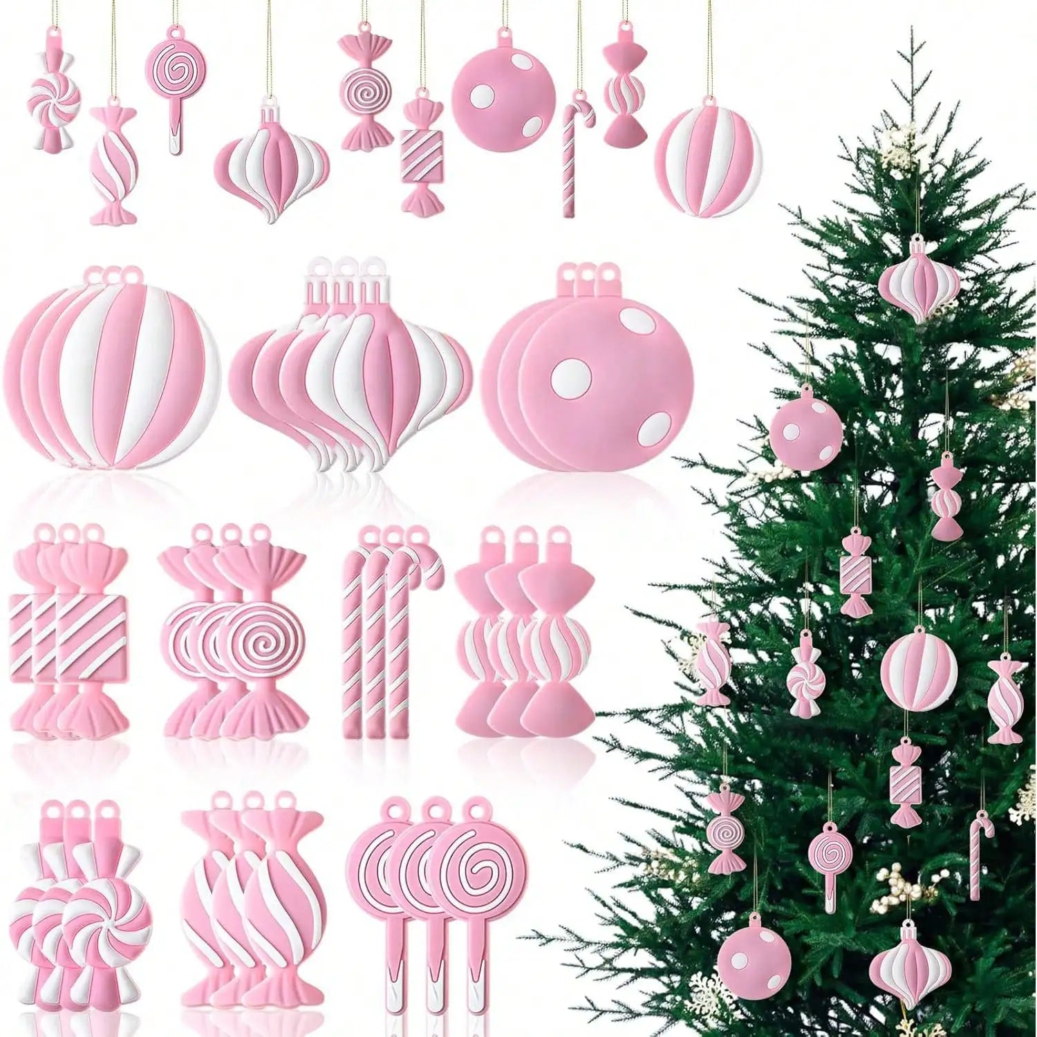 Pink White Christmas Tree Lollipop Ornament Christmas Hanging Decor Birthday Party Decoration Crafts for Holiday Xmas Tree Party