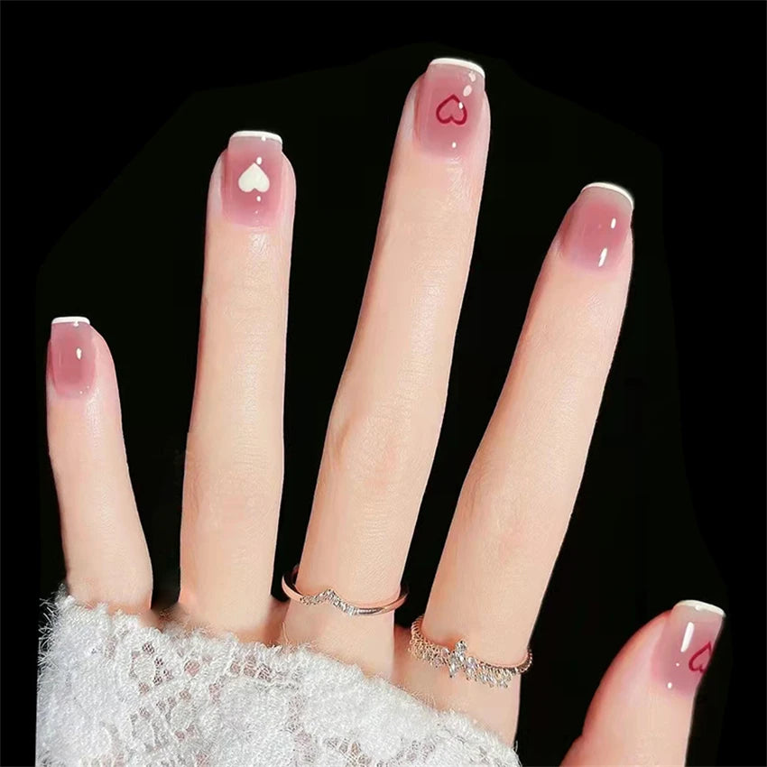 24Pcs/Set Acrylic Korean Flat Fake Nails Elk Christmas Color Wearing False Nails Full Coverage Press on Nail Art Removable