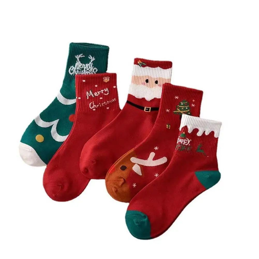 5Pairs Christmas Socks For Woman Santa Claus snowman Christmas Socks Kawaii Cartoon Animal Girls Christmas Gifts