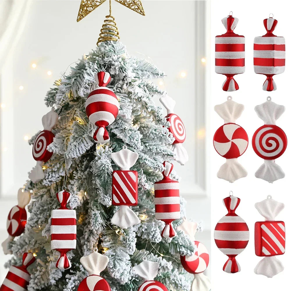 6Pcs Christmas Hanging Candy Balls Red White Candy Pendant Home Party Christmas Tree Decorations Navidad Winter New Year
