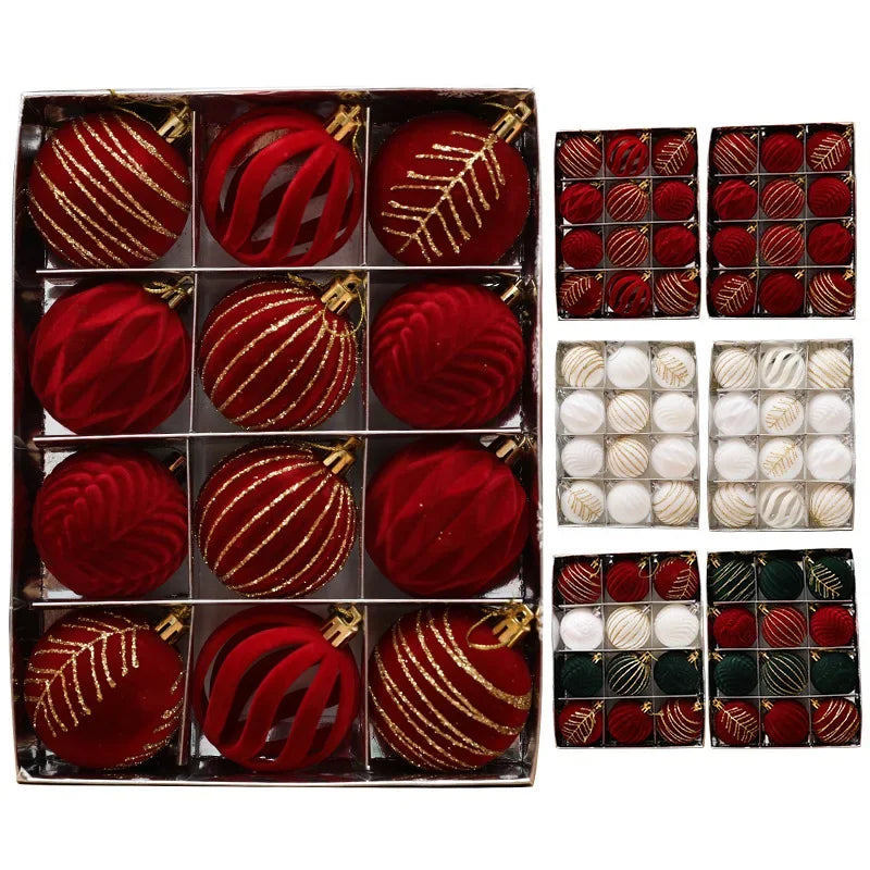 12/16pcs 6cm Wine Red Christmas Ball Ornaments Flocking Christmas Tree Party Decoration New Year Christmas Spheres Pendant Balls