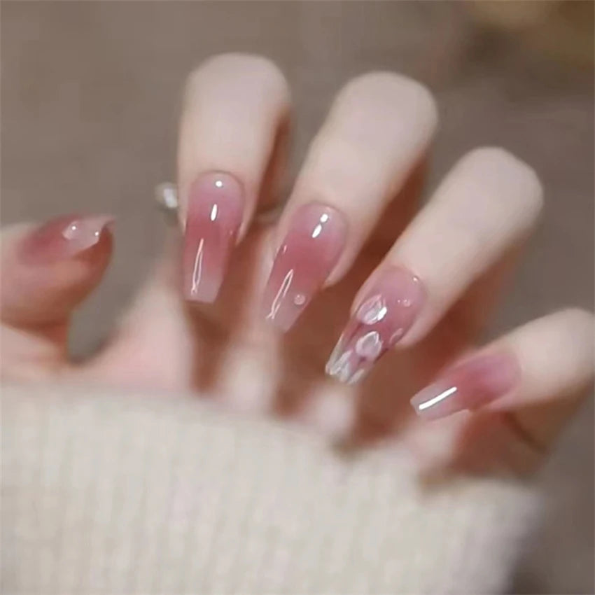 24Pcs/Set Acrylic Korean Flat Fake Nails Elk Christmas Color Wearing False Nails Full Coverage Press on Nail Art Removable