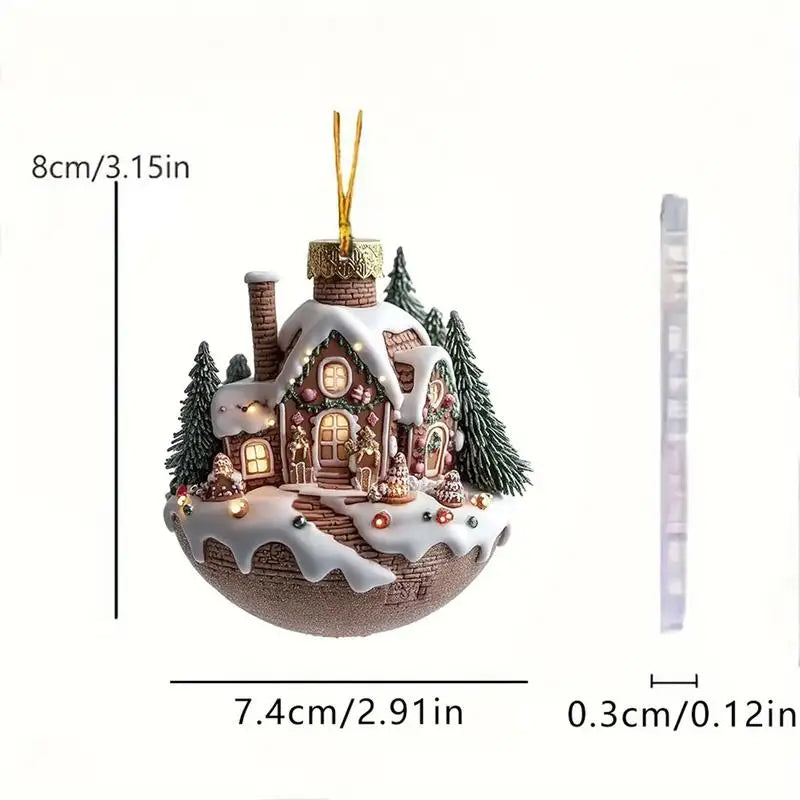 Coffee Cup Ornaments For Christmas Tree 2D Acrylic Christmas Snow Houses Chocolate Mug Pendant Christmas Tree & Car Decor