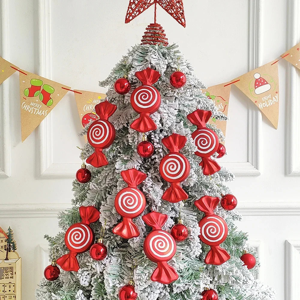 6Pcs Christmas Hanging Candy Balls Red White Candy Pendant Home Party Christmas Tree Decorations Navidad Winter New Year
