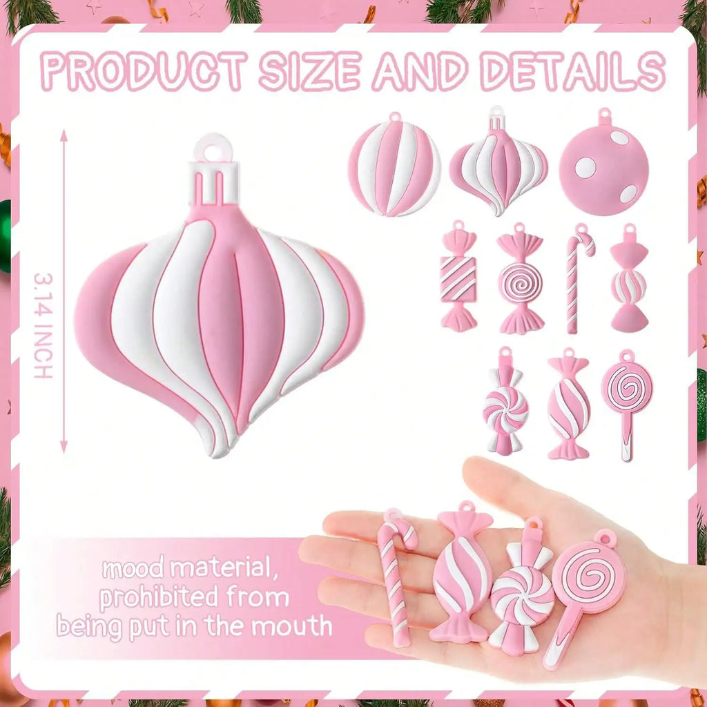 Pink White Christmas Tree Lollipop Ornament Christmas Hanging Decor Birthday Party Decoration Crafts for Holiday Xmas Tree Party