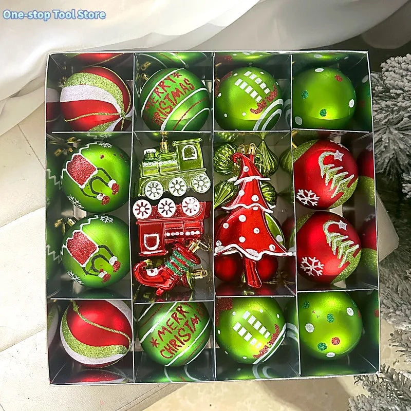 34/12/9pcs  Christmas Ball Decorations Green Monster Xmas Tree Ornaments Green Painted Xmas Ball Set Christmas Home Decor