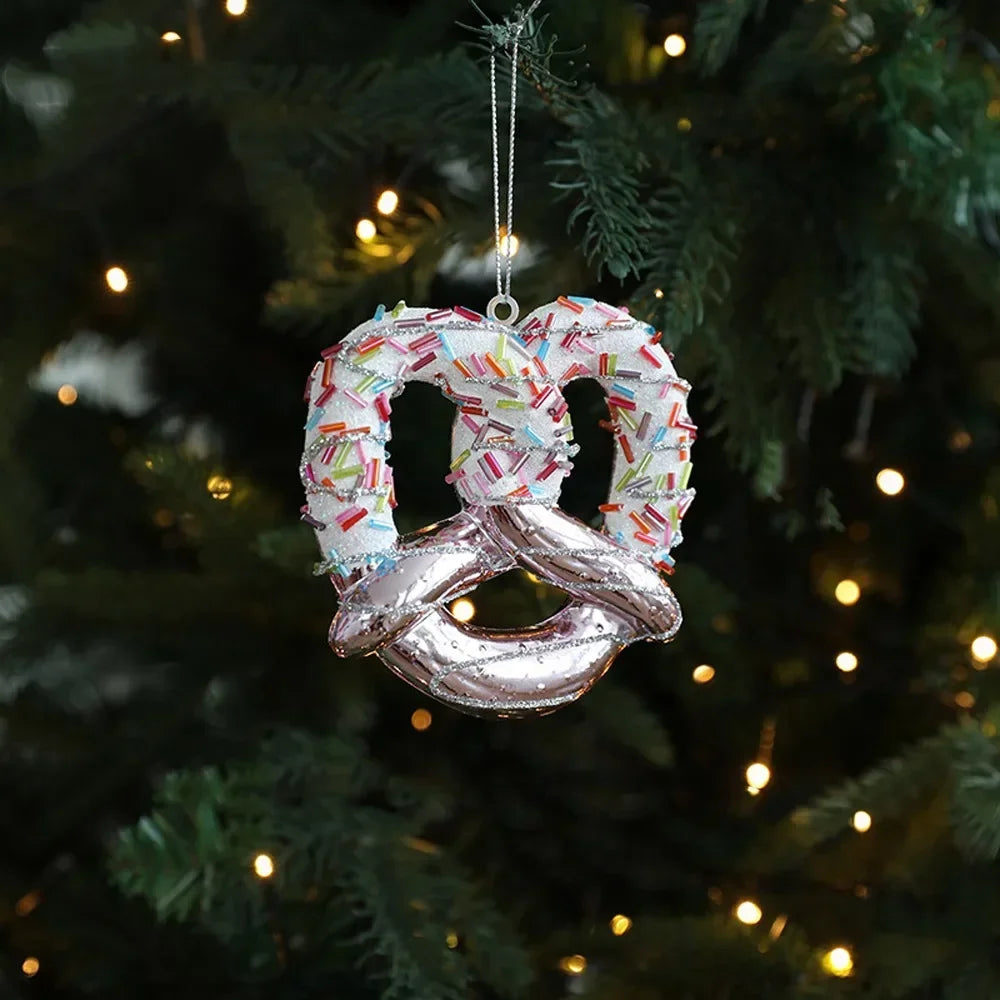 Cartoon Christmas Ice Cream Pendant Shiny Pink Plastic Christmas Tree Ornaments 3D Shatterproof Xmas Snowflake Pendant