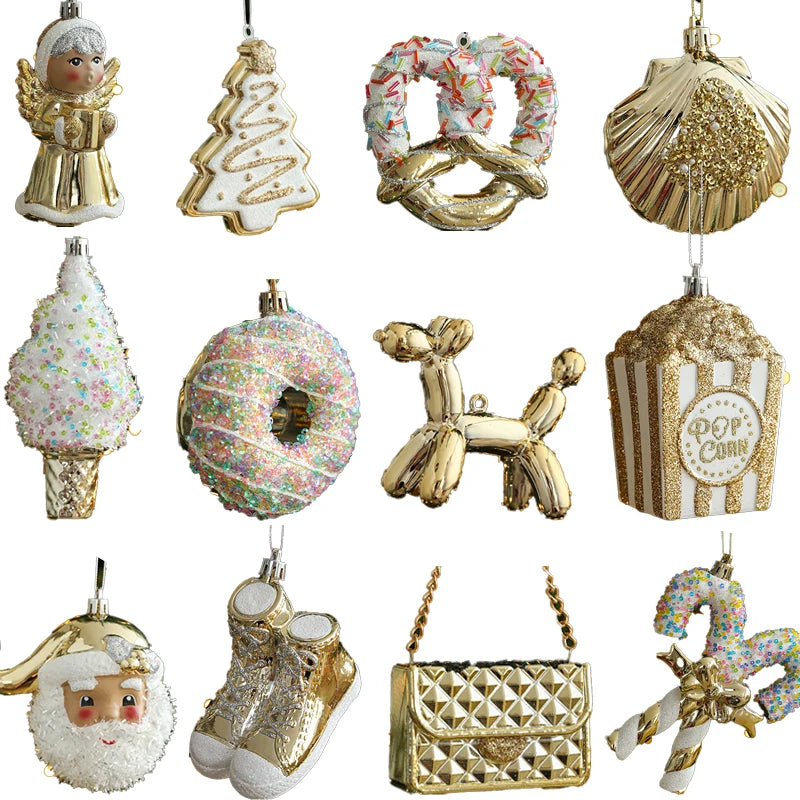 Acrylic Christmas Tree Decoration Pendant Sequins Snowflake Golden Bag Christmas Tree Scene Decoration Xmas Atmosphere Props