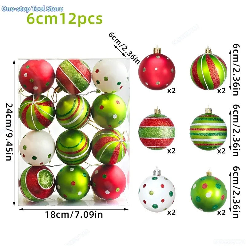 34/12/9pcs  Christmas Ball Decorations Green Monster Xmas Tree Ornaments Green Painted Xmas Ball Set Christmas Home Decor