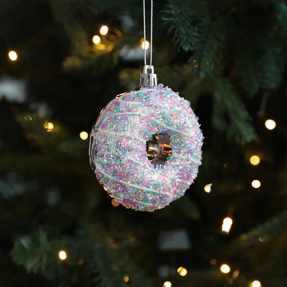 Cartoon Christmas Ice Cream Pendant Shiny Pink Plastic Christmas Tree Ornaments 3D Shatterproof Xmas Snowflake Pendant