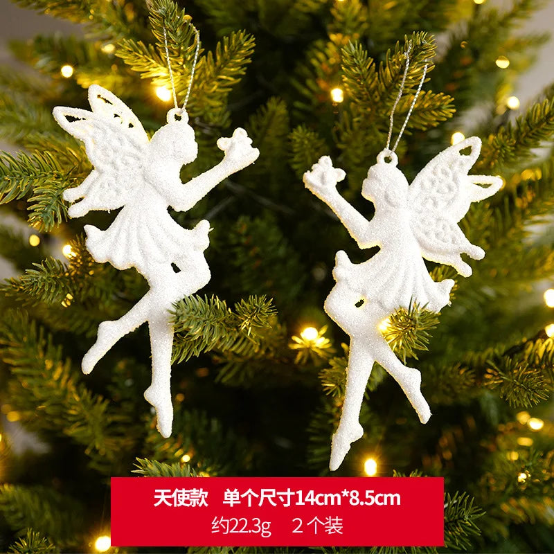 Christmas Tree Hanging Ornaments Snowflake Angel Deer White Pendants  New Year Party Home Xmas Tree Decorations Kids Toys