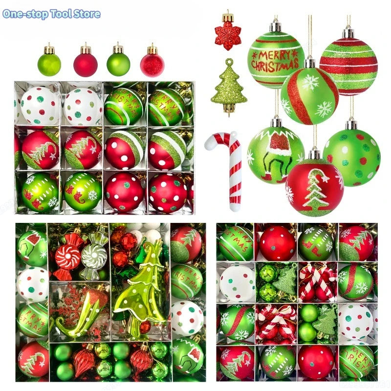 34/12/9pcs  Christmas Ball Decorations Green Monster Xmas Tree Ornaments Green Painted Xmas Ball Set Christmas Home Decor