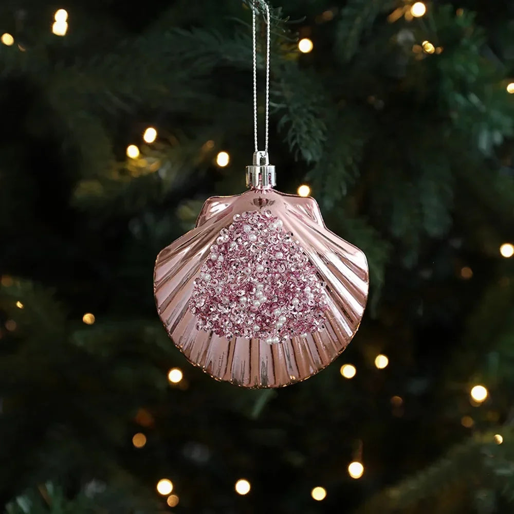 Cartoon Christmas Ice Cream Pendant Shiny Pink Plastic Christmas Tree Ornaments 3D Shatterproof Xmas Snowflake Pendant