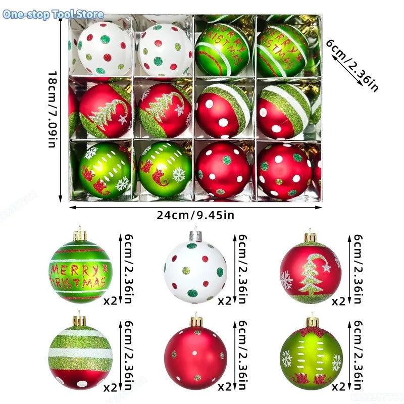 34/12/9pcs  Christmas Ball Decorations Green Monster Xmas Tree Ornaments Green Painted Xmas Ball Set Christmas Home Decor