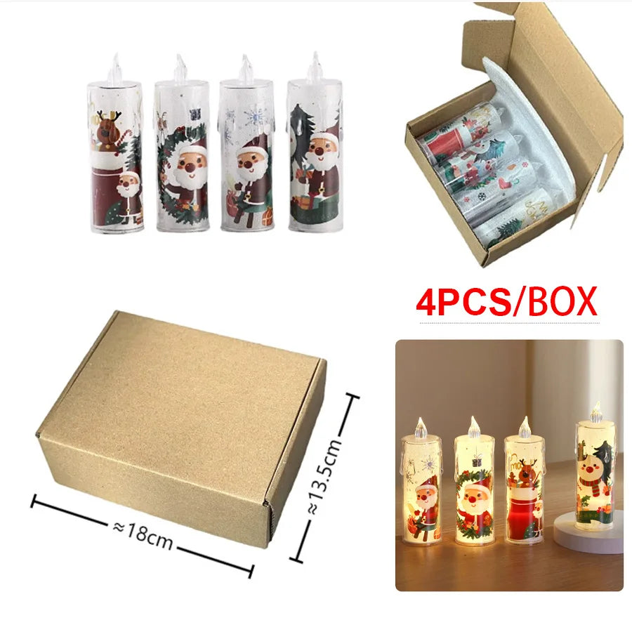 4PCS Christmas LED Candles, Flameless Flickering Electronic Tea Lights,Santa Claus Projection Night Light for Holiday Home Decor