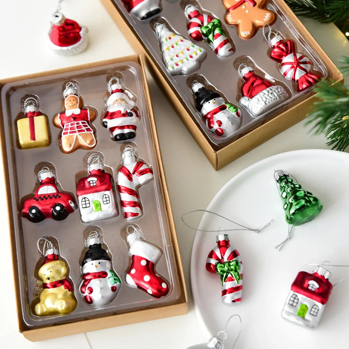 Christmas Set Glass Gingerbread Man Christmas Tree Ornaments Christmas Window Display Living Room Decorations Christmas Gifts