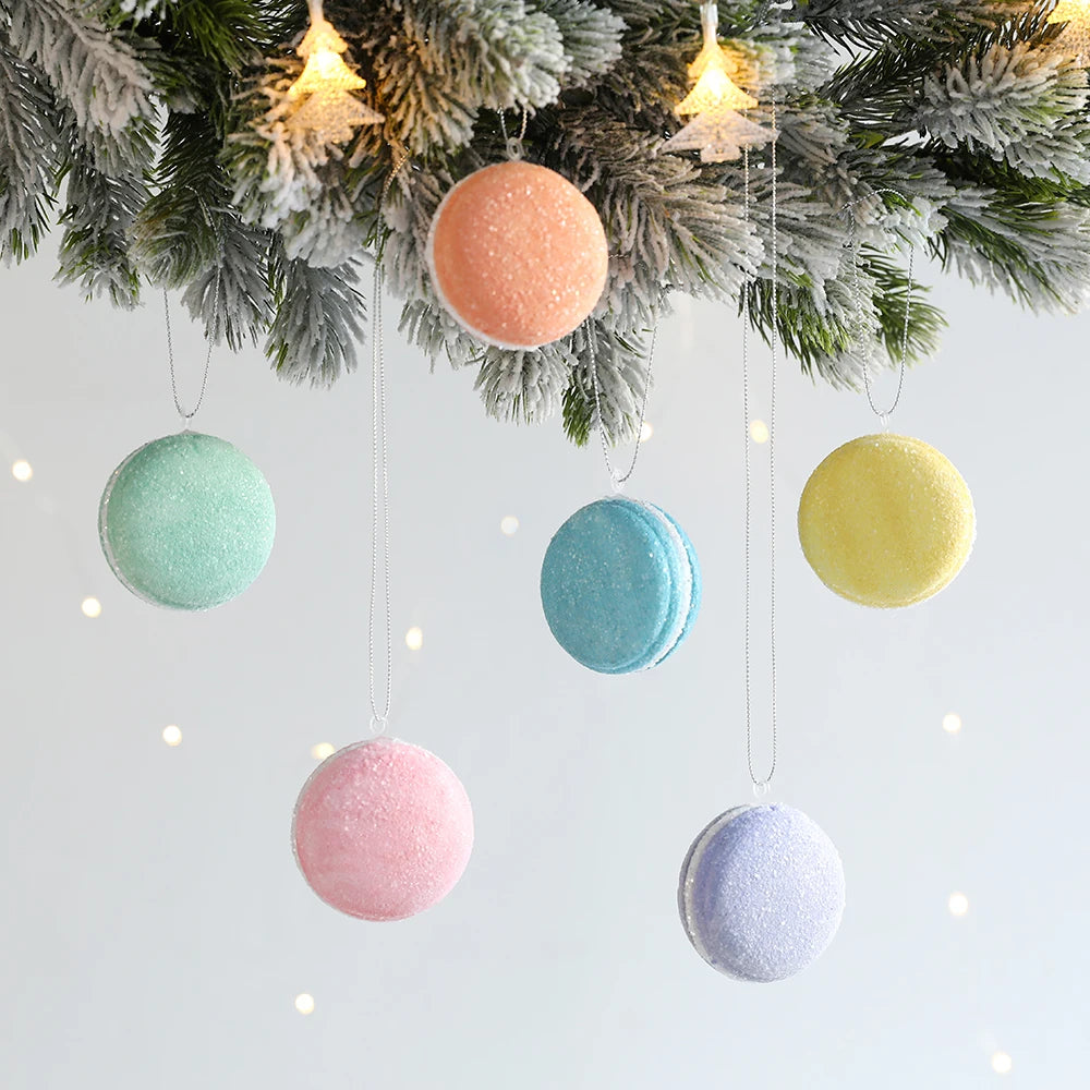 6pcs Christmas Macaron Biscuit Donut Shapes Ball Ornament Xmas Tree Hanging Pendants Home Party Navidad Christmas Decor