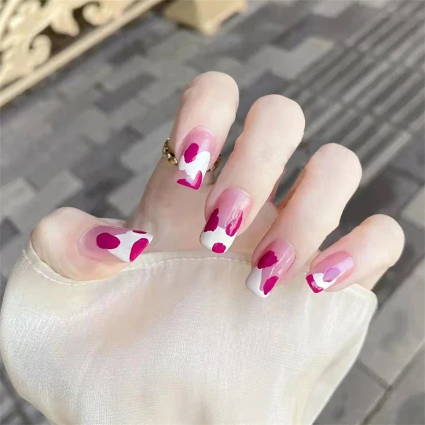24Pcs/Set Acrylic Korean Flat Fake Nails Elk Christmas Color Wearing False Nails Full Coverage Press on Nail Art Removable