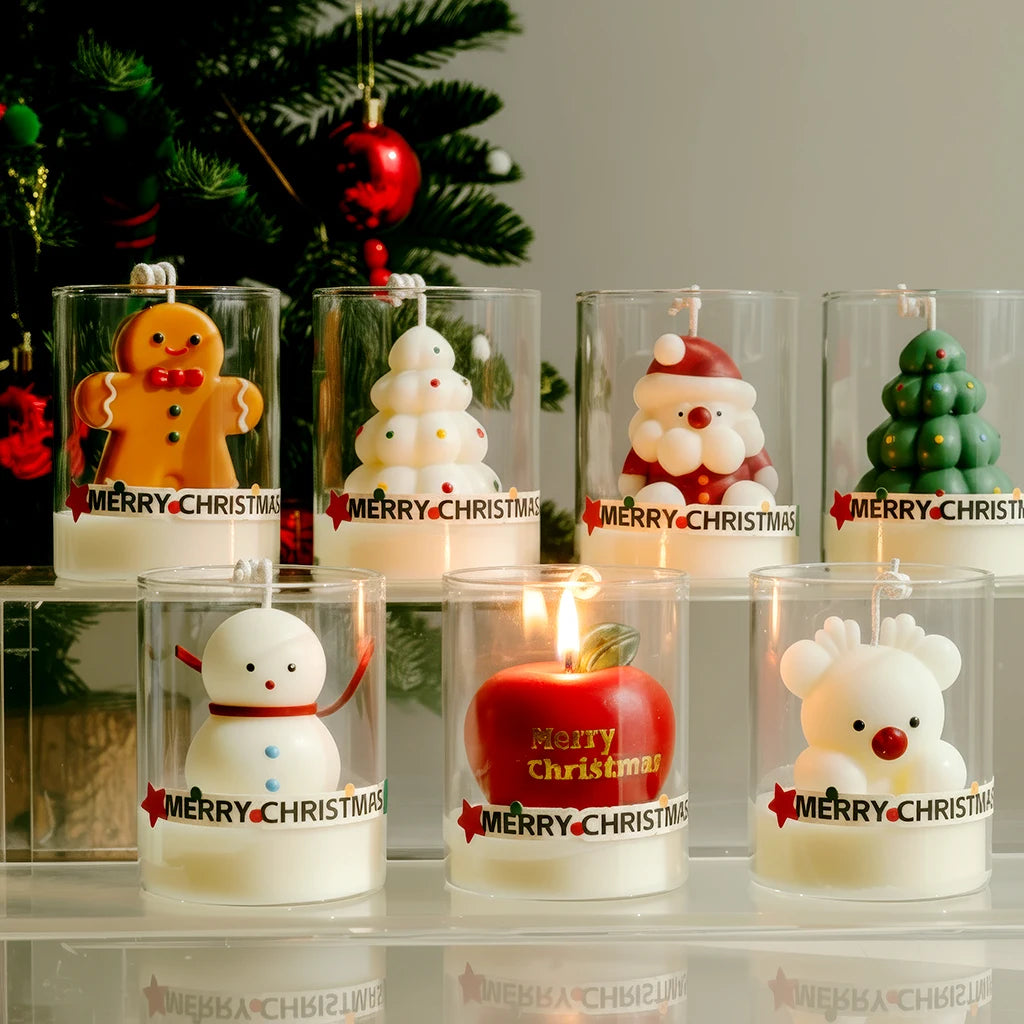 Christmas Scented Candle Glass Cup Soy Wax Santa Tree Snowman Reindeer Gift Home Decoration Holiday Aromatherapy Candle