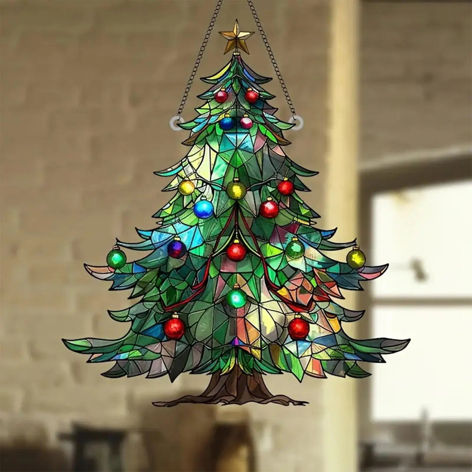 Christmas Tree Acrylic Hanging Ornament for Window Suncatcher Merry Christmas Decor for 2026 Xmas Navidad Party Supplies