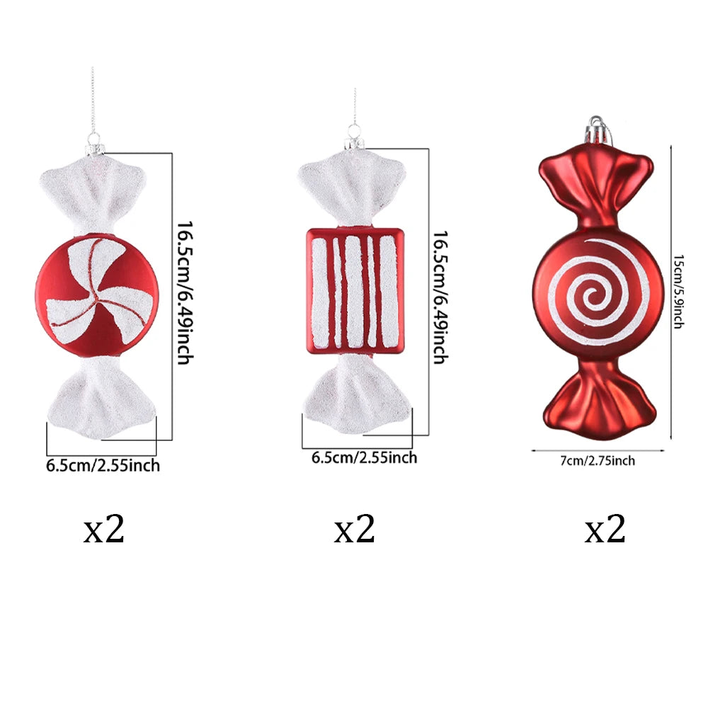 6Pcs Christmas Hanging Candy Balls Red White Candy Pendant Home Party Christmas Tree Decorations Navidad Winter New Year