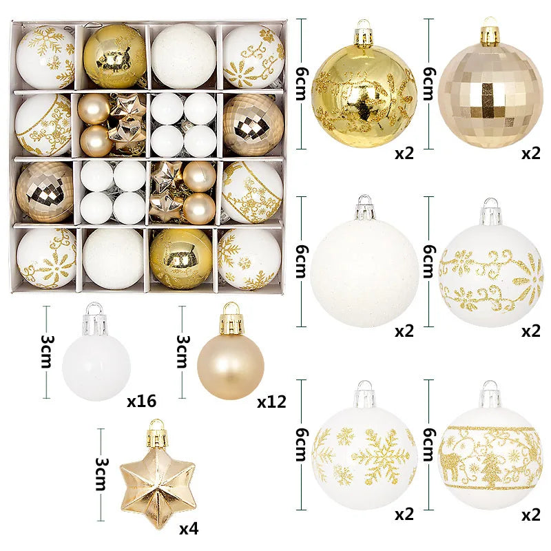 44Pcs 3/6CM Christmas Ball Christmas Tree Decoration Ornaments for Home Decor Halloween New Year Navidad Pendant Ball Accessory