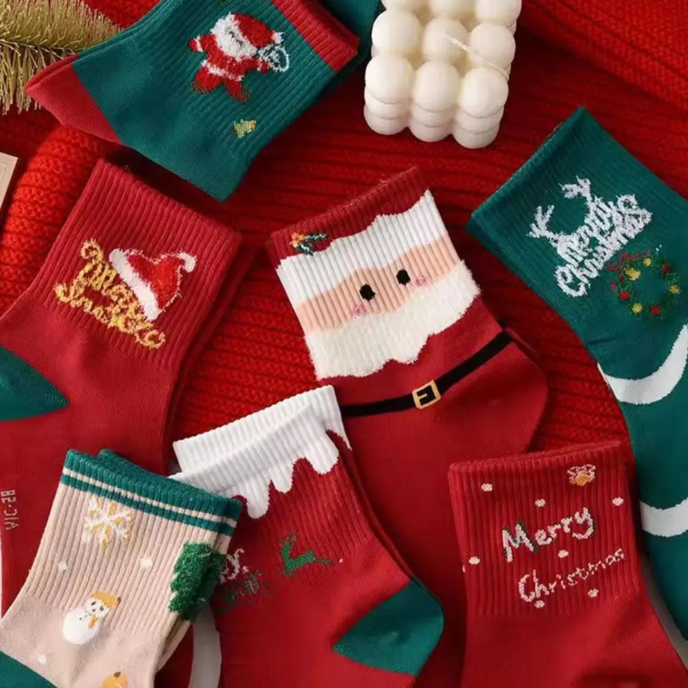 5Pairs Christmas Socks For Woman Santa Claus snowman Christmas Socks Kawaii Cartoon Animal Girls Christmas Gifts