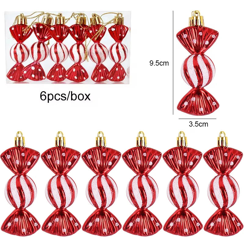 6pcs Christmas Lollipop Candy Cane Pendant Xmas Tree Hanging Ball Ornaments Christmas Decorations for Home 2024 New Year Gift