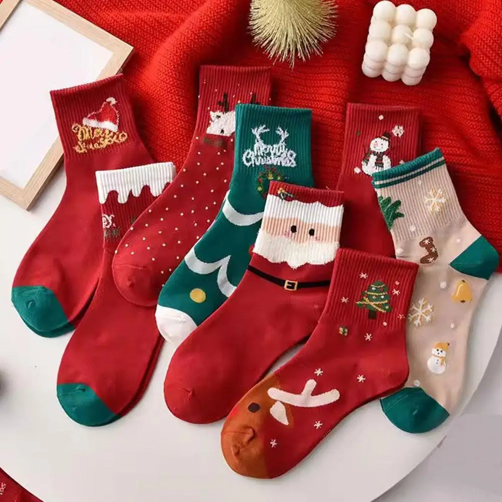 5Pairs Christmas Socks For Woman Santa Claus snowman Christmas Socks Kawaii Cartoon Animal Girls Christmas Gifts