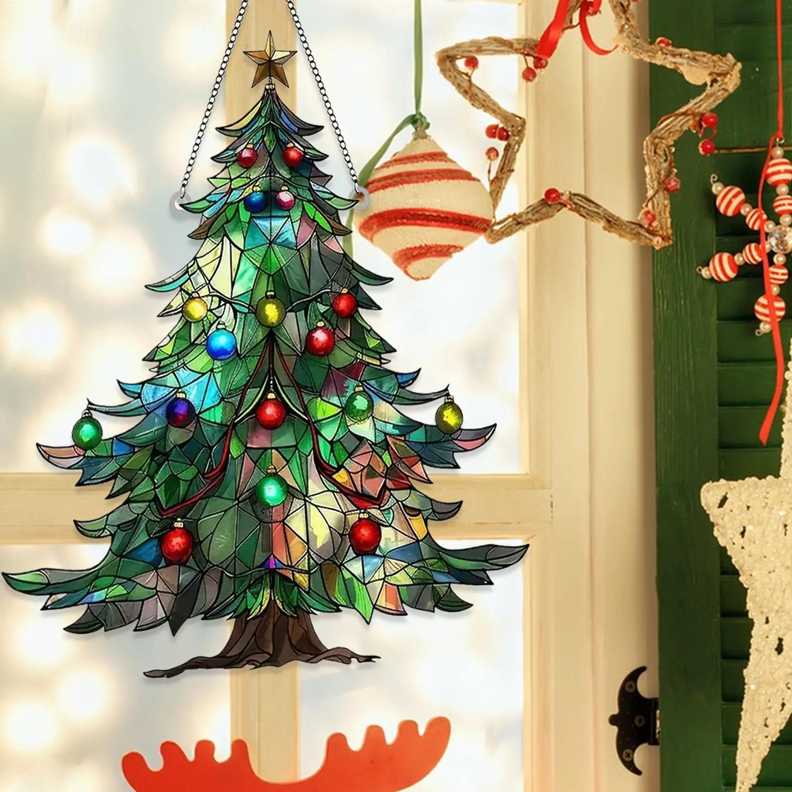 Christmas Tree Acrylic Hanging Ornament for Window Suncatcher Merry Christmas Decor for 2026 Xmas Navidad Party Supplies