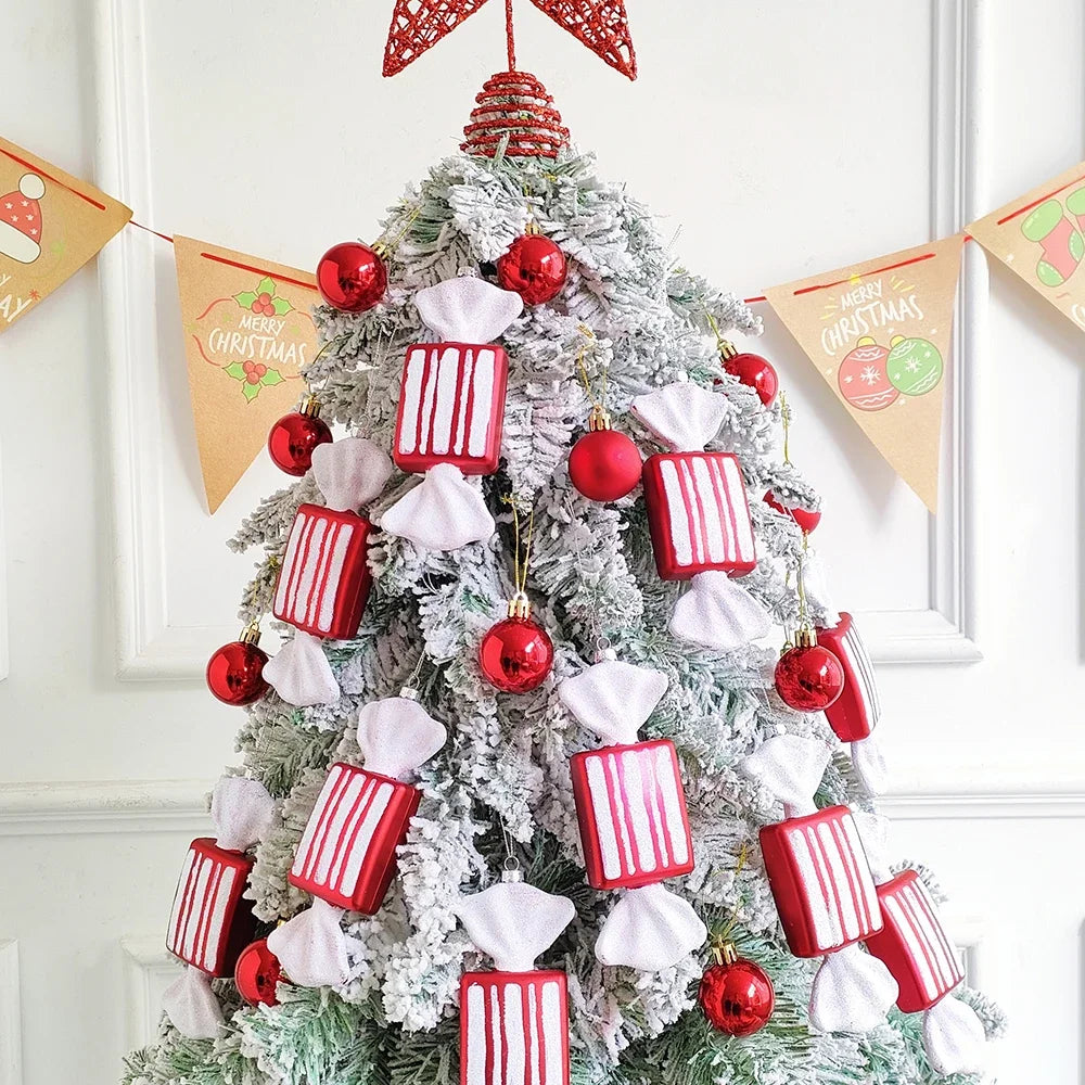 6Pcs Christmas Hanging Candy Balls Red White Candy Pendant Home Party Christmas Tree Decorations Navidad Winter New Year
