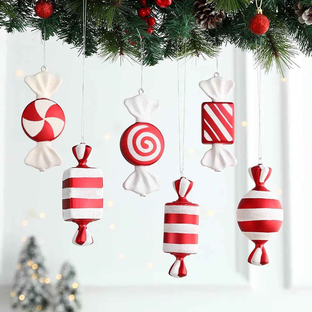 6Pcs Christmas Hanging Candy Balls Red White Candy Pendant Home Party Christmas Tree Decorations Navidad Winter New Year