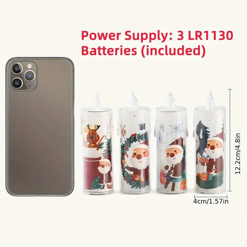 4PCS Christmas LED Candles, Flameless Flickering Electronic Tea Lights,Santa Claus Projection Night Light for Holiday Home Decor