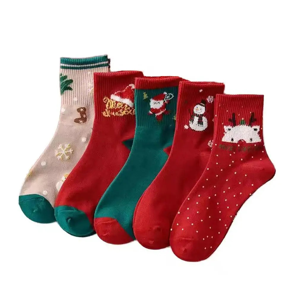 5Pairs Christmas Socks For Woman Santa Claus snowman Christmas Socks Kawaii Cartoon Animal Girls Christmas Gifts