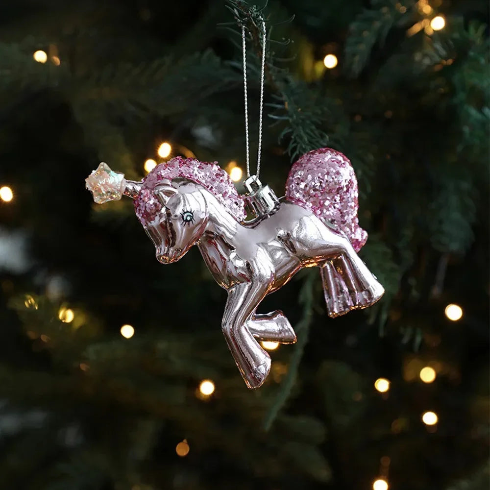 Cartoon Christmas Ice Cream Pendant Shiny Pink Plastic Christmas Tree Ornaments 3D Shatterproof Xmas Snowflake Pendant