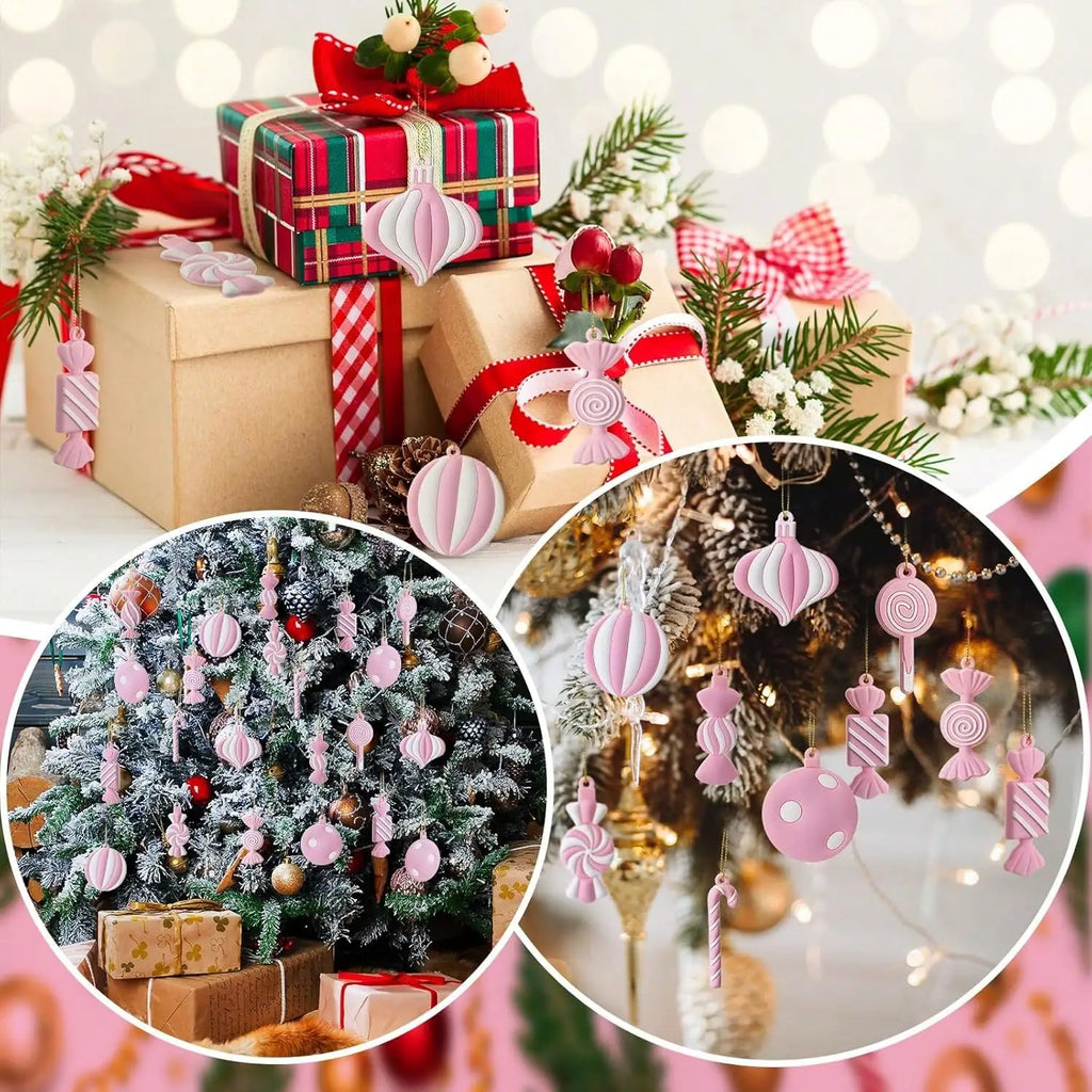 Pink White Christmas Tree Lollipop Ornament Christmas Hanging Decor Birthday Party Decoration Crafts for Holiday Xmas Tree Party