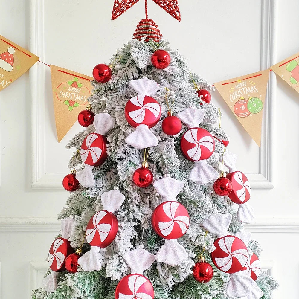6Pcs Christmas Hanging Candy Balls Red White Candy Pendant Home Party Christmas Tree Decorations Navidad Winter New Year