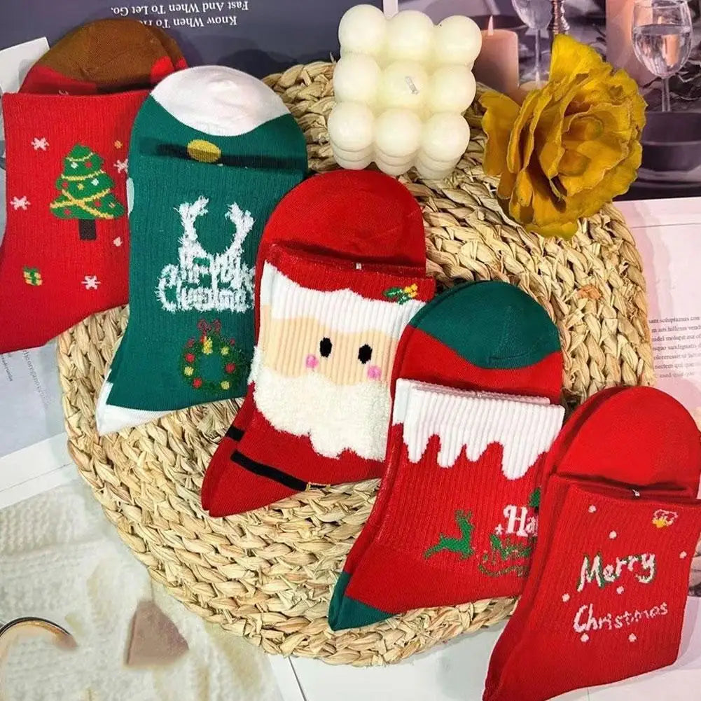 5Pairs Christmas Socks For Woman Santa Claus snowman Christmas Socks Kawaii Cartoon Animal Girls Christmas Gifts